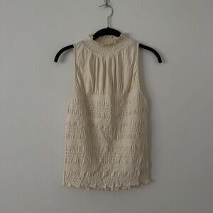 FRAME Sleeveless Cream Smocked Ruffle Top Romantic Blouse